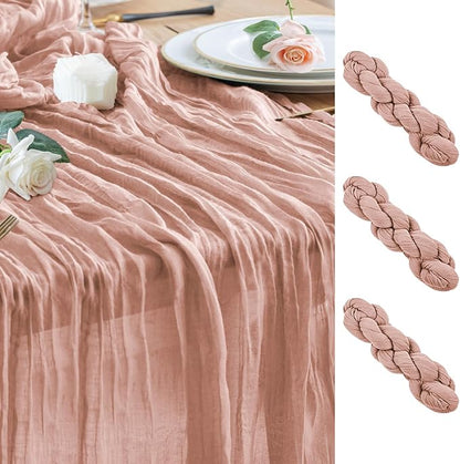 Cheesecloth Table Runner Dusty Pink 10FT Boho Gauze, 3 Pack | 120 Inch Cheese by Wokceer