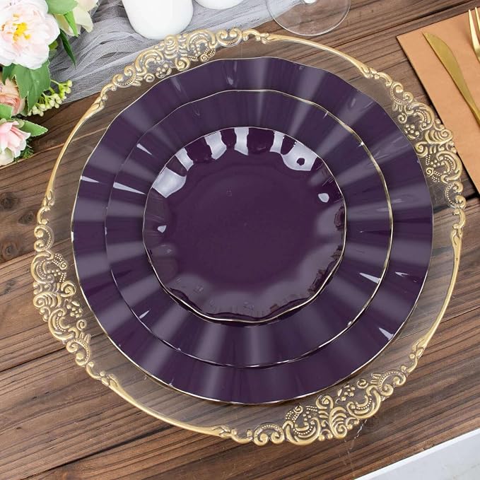 Efavormart 10 Pack | Purple 6" Round Plastic Dessert Salad Plates, Disposable - Image 2