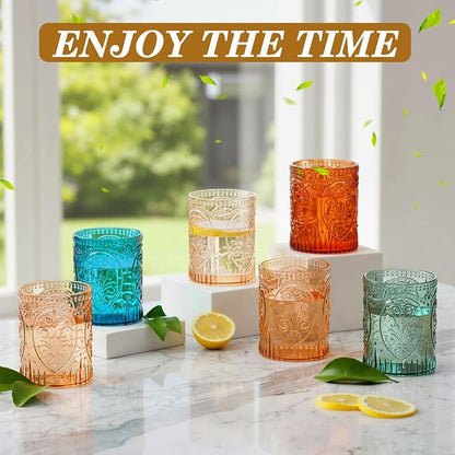 Qinyoung 24 Plastic Vintage Drinking Glasses 8.5oz Stemless Retro Embossed Wine - Image 5