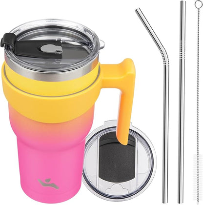 Konokyo 30 oz Tumbler with Handle and Straw, Insulated Travel Mug | Rainbow; by Konokyo