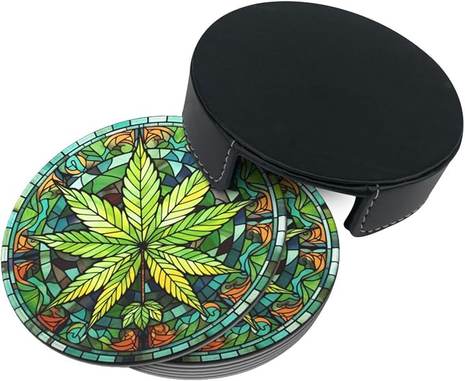 Weed Coasters for Drinks, Weed Decor Bar Drink Coasters for Coffee Table - Image 3
