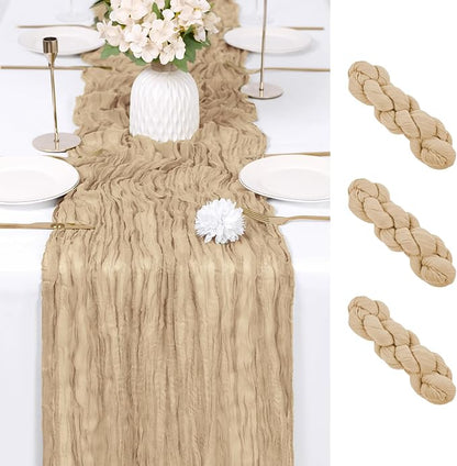 3 Pack Beige Cheesecloth Table Runner 17x108 Inch Semi Sheer Boho Gauze Cheese by Unknown