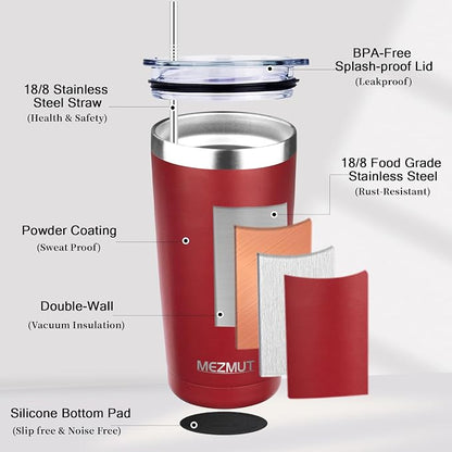 MEZMUT 20oz Insulated Tumbler Cup Travel Coffee Mug - Image 5