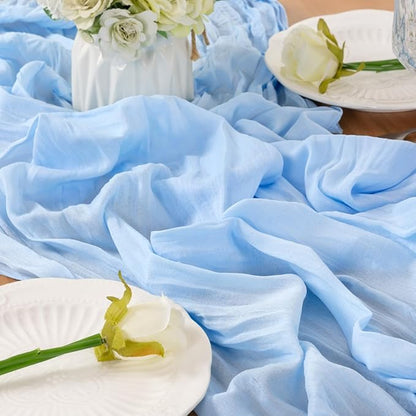 Baby Blue Cheesecloth Table Runner 160 Inches 14 Ft Gauze Table Runner | Summer - Image 6