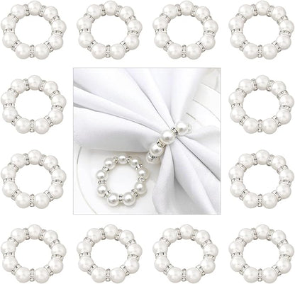 12Pcs Pearl Napkin Rings, Imitation Pearl Ring Napkin Wedding Beaded White | - Image 8