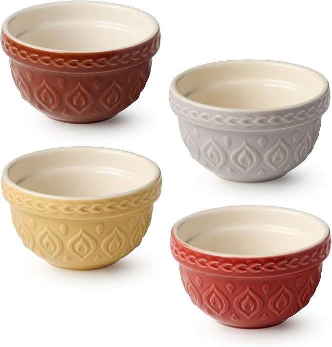 Vintage Farm Stoneware Prep Bowls, 10-Ounce Capacity, 2.25x4.5-Inch, Embossed by CERTIFIEDINTERNATIONAL