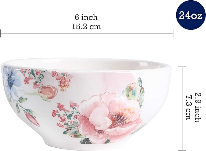 Bico Margret's Garden Cereal Bowls Set of 4, 24 oz Deep Ceramic Soup Bowls - Image 2