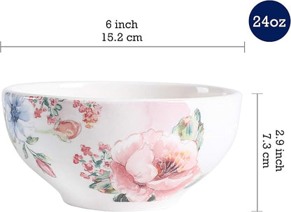 Bico Margret's Garden Cereal Bowls Set of 4, 24 oz Deep Ceramic Soup Bowls - Image 2