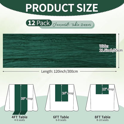 12 Pack Dark Green Cheesecloth Table Runner 10Ft, Christmas Table Runner 21.5 X - Image 2