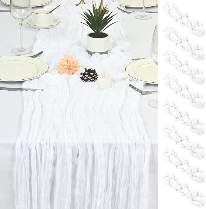 8 Pack White Cheesecloth Table Runner 17x108 inch Boho Gauze Cheese Cloth Table by Unknown