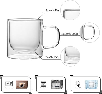 NIRA.Z Double Wall Glass Coffee Mugs Set of 4, 12 oz Insulated Borosilicate - Image 3