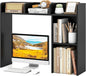 Tangkula Desktop Bookshelf, Countertop Storage Hutch with Shelves for Computer Desk, Desk 3-Tier Display Rack, Multipurpose Wood Desktop Hutch Storage Organizer for Dorm Office (Black,5 Shelves)