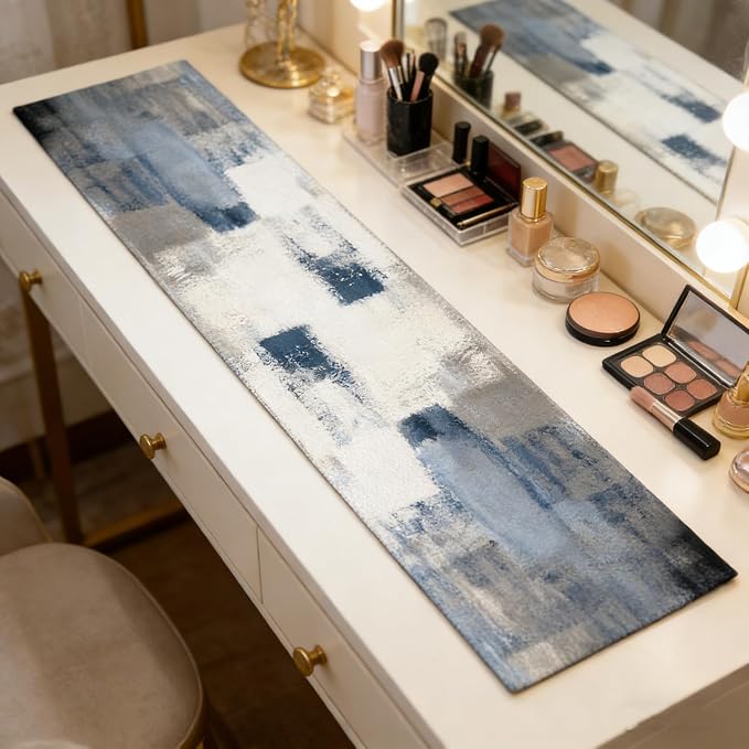 OYIMUA Blue and White Abstract Modern Table Runner, Art Rustic Kitchen Dining - Image 5