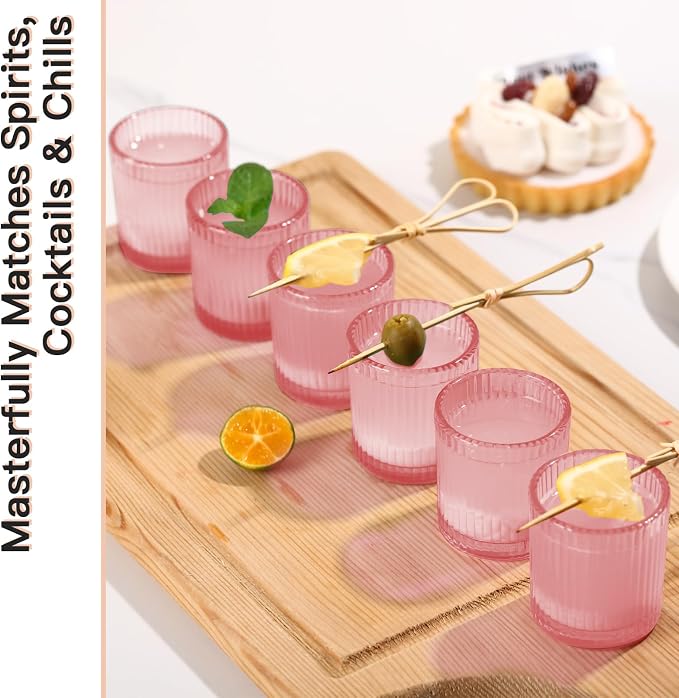 JOVGANK Mini Pink Shot Glasses Set of 6 – 1.5oz Small Vintage Ribbed Glassware - Image 6