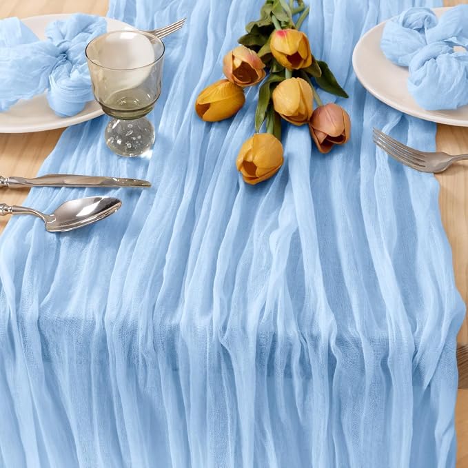 12 Pack Baby Blue Cheesecloth Table Runner 10ft Baby Shower Decor | Lightweight - Image 3