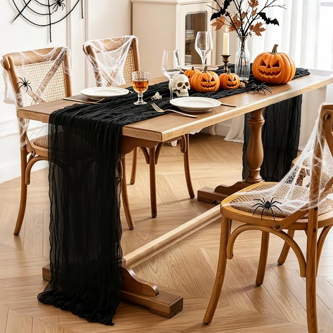 3Pcs Black Table Runner, 10FT Black Cheesecloth Halloween Table Runner - Image 3