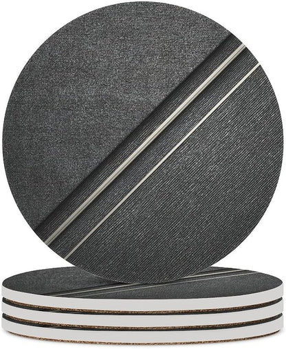 Thin White Lines Geometric Pattern Minimalist Coasters Set of 4 Absorbent by Unknown