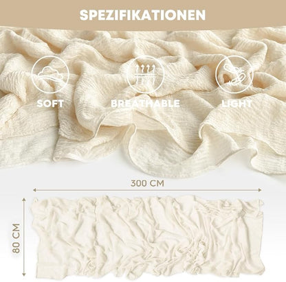 Artoid Mode Boho Cheesecloth Gauze Beige Wedding Table Runner, 120 Inch - Image 5