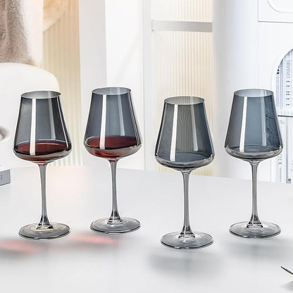 PTSTING Wine Glasses Set of 4 Gray Wine Glass 14oz Glassware for Tasting,Wedding,Anniversary,Christmas, Birthday