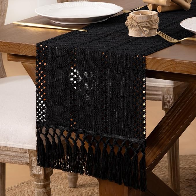 DeZerlor Boho Macrame Table Runner Spring Easter Farmhouse Woven Table Runner - Image 6