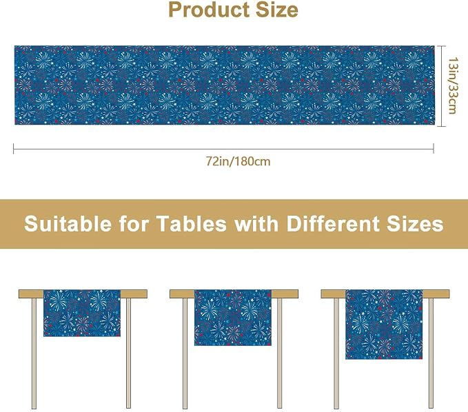 4July Blue Firework Burlap Table Runner Seasonal Spring Fall Kitchen Dining - Image 6