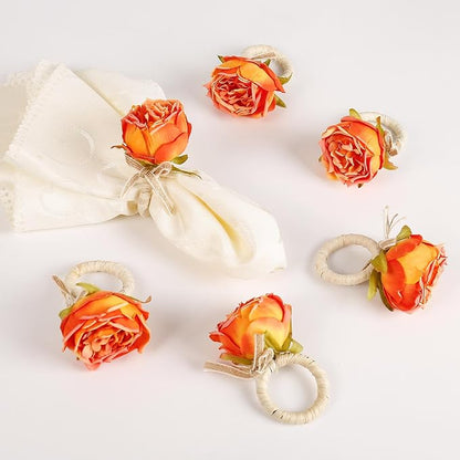 Handmade Flower Napkin Rings Set of 6, Valentine's, Thanksgiving Table by FEKIDO