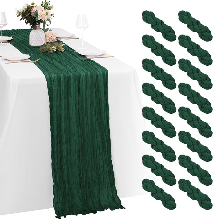 16 Pack Emerald Green Cheesecloth Table Runners 20x120 Inch Gauze Table Runner by Yorcari