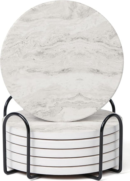 Set of 6 Off White Abstract Onyx Marble Coasters by Hoomey