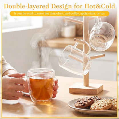 Patelai Glass Coffee Mugs Set of 4, 16 oz Clear Double Walled Coffee Cups - Image 7