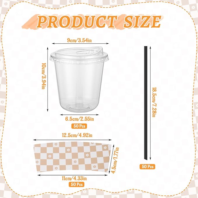 50 Sets 12 Oz Clear Plastic Coffee Cups - Image 2