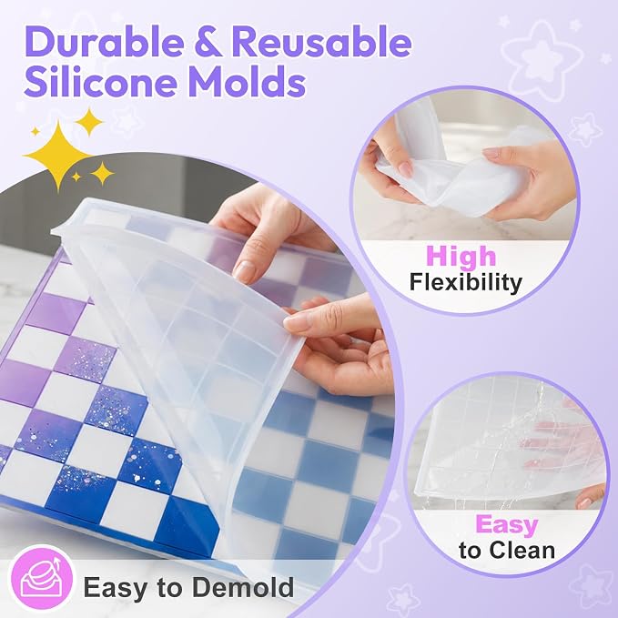 HeyClear Chess Set Resin Molds, Chess Board Silicone Molds & 16PCS 3D Full Size - Image 6