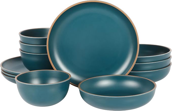 Gibson Home Rockabye 12 Piece Double Bowl Melamine Plastic Dinnerware Set by GibsonHomewares