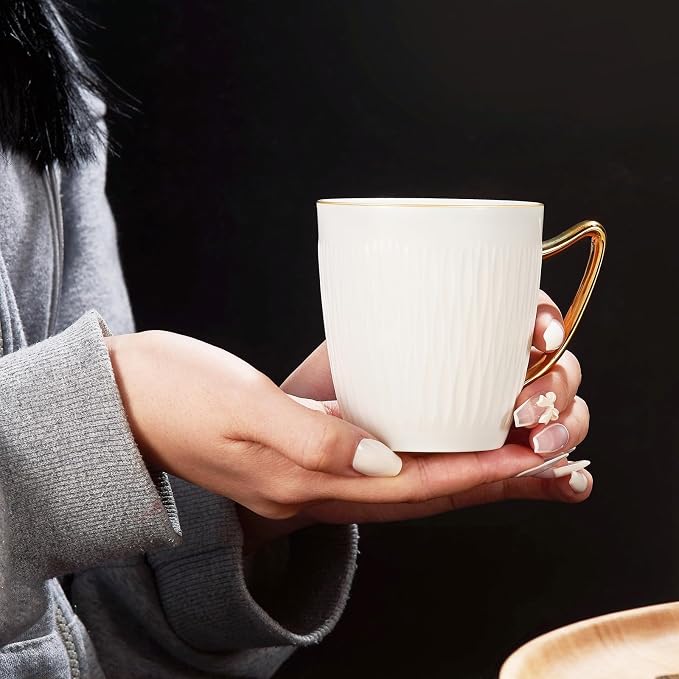 Luxury Bone China Coffee Mug Set of 2, 8oz Lightweight White Fine Bone China - Image 8