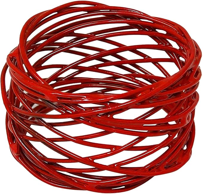 ITOS365 Handmade Round Red Mesh Napkin Rings Set of 12 Holder - Image 5