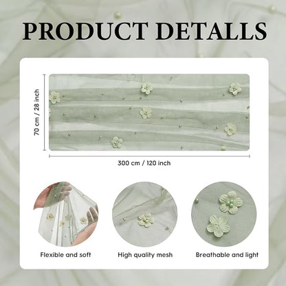 Artoid Mode Sage Green Flower Pearl Green Gauze Table Runner 10FT, Seasonal - Image 7