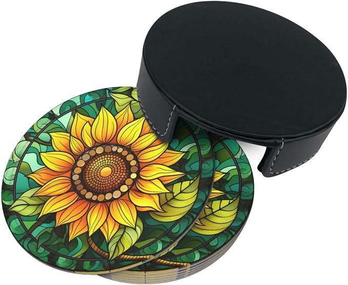 Sunflower Coasters for Drinks, Sunflower Decor Bar Drink Coasters for Coffee - Image 3