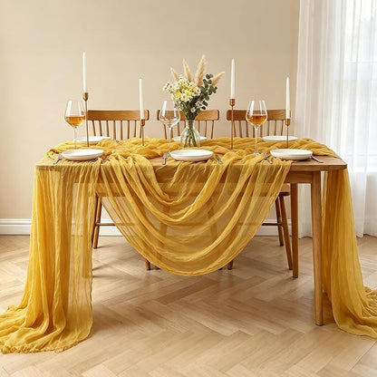 6Pcs Yellow Table Runner, 10FT Rustic Gauze Gold Table Runner 35*120inch Boho - Image 8