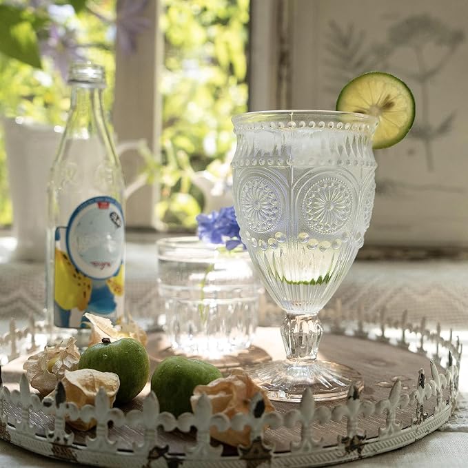 Kingrol Vintage Goblet Glasses Set of 6, 10 oz Heavy-Duty Pressed Glass Water - Image 5