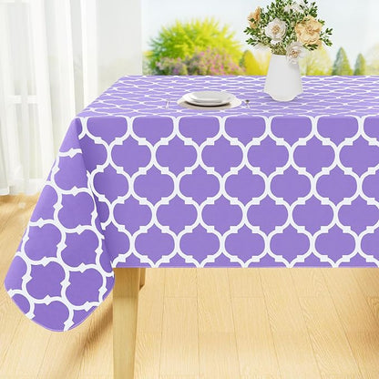Smiry Rectangle Table Cloth, Waterproof Vinyl Tablecloth with Flannel Backing for Rectangle Tables, Wipeable Spillproof Plastic Tablecloths for Dining, Camping and Indoor (60"x120", Lavender)