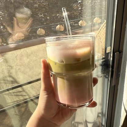 13oz Glass Tumbler with Straw and Lid, Leak Proof Iced Coffee Cup, Thick Wall - Image 6