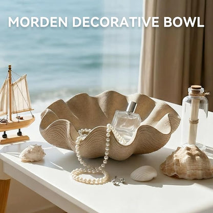 Scalloped Decorative Bowl, 12.6" Shell Ruffle Fruit Bowl Home Decor | Modern - Image 2