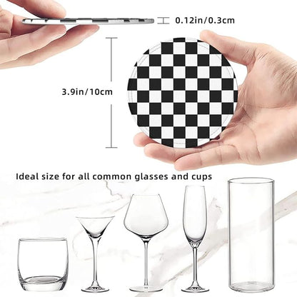 Black Checkered Leather Coasters Set of 6 - Image 3