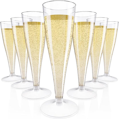 JOLLY CHEF 100 Pack Plastic Champagne Flutes Disposable 4.5 oz Clear Plastic Champagne Glasses Suitable for Wedding, Thanksgiving Day, Christmas