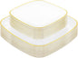 bUCLA 50PCS White and Gold Plastic Plates Disposable - Square Gold Heavy Duty - Include 25 Each (Dinner & Dessert) Plates for Party & Wedding