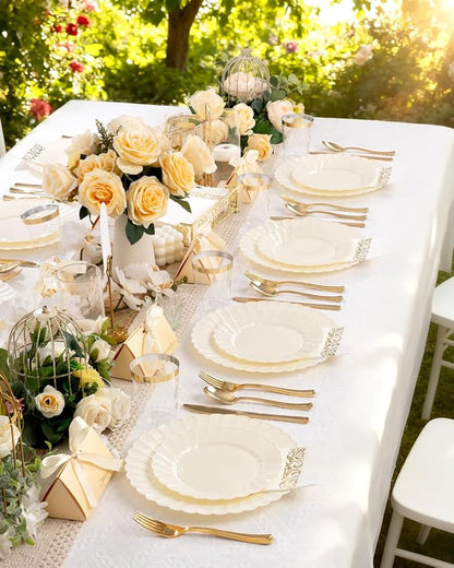 YOUBET 100PCS Ivory Scalloped Plastic Plates - Image 9