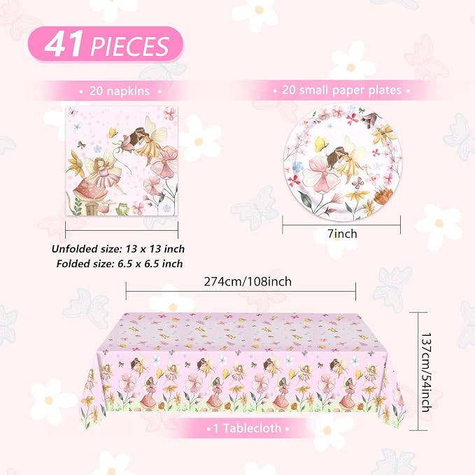 41Pcs Fairy Birthday Party Decorations, Enchanted Forest Garden Party Tableware - Image 2