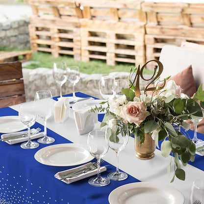 16Pack Disposable Plastic Tablecloths and Satin Table Runner Set Blue and - Image 6