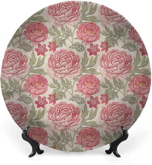 Ceramic Display Plate, Victorian Ceramic Hanging Decorative Plate, Romantic Peonies Botany, 7 Inch, Household Custom Ceramic Plate, Multicolor