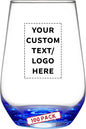 DISCOUNT PROMOS 100 Vaso Silicia Stemless Wine Glasses Set, 16 oz. - Personalized Text, Logo - Clear, Orb-Like, Thick base - Blue
