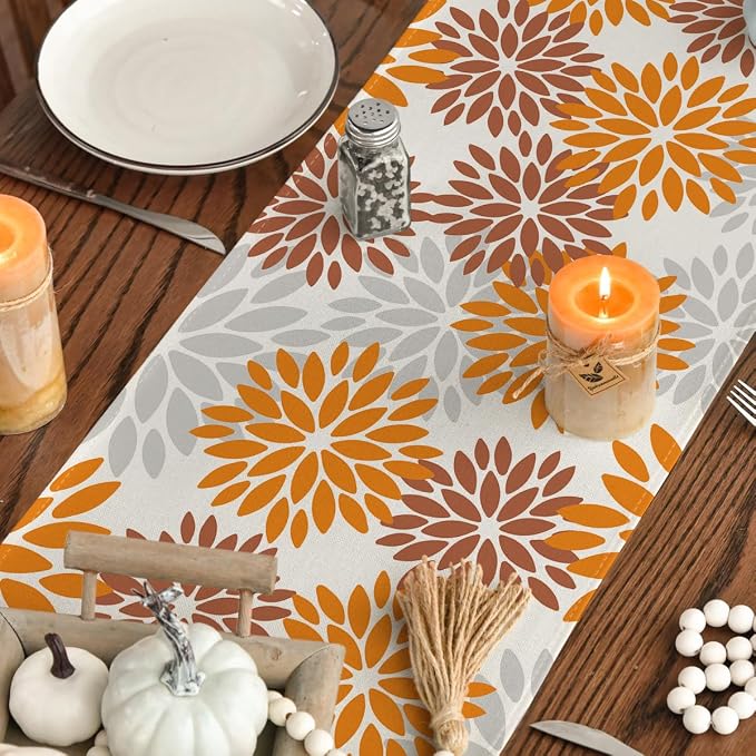 Artoid Mode Orange Dahlia Fall Table Runner 13x90 Inch | Seasonal Autumn - Image 7
